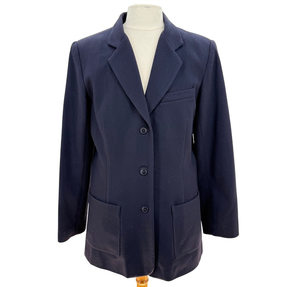 Eddie Bauer Womens Tall L Navy Wool Blend Classic Blazer Jacket